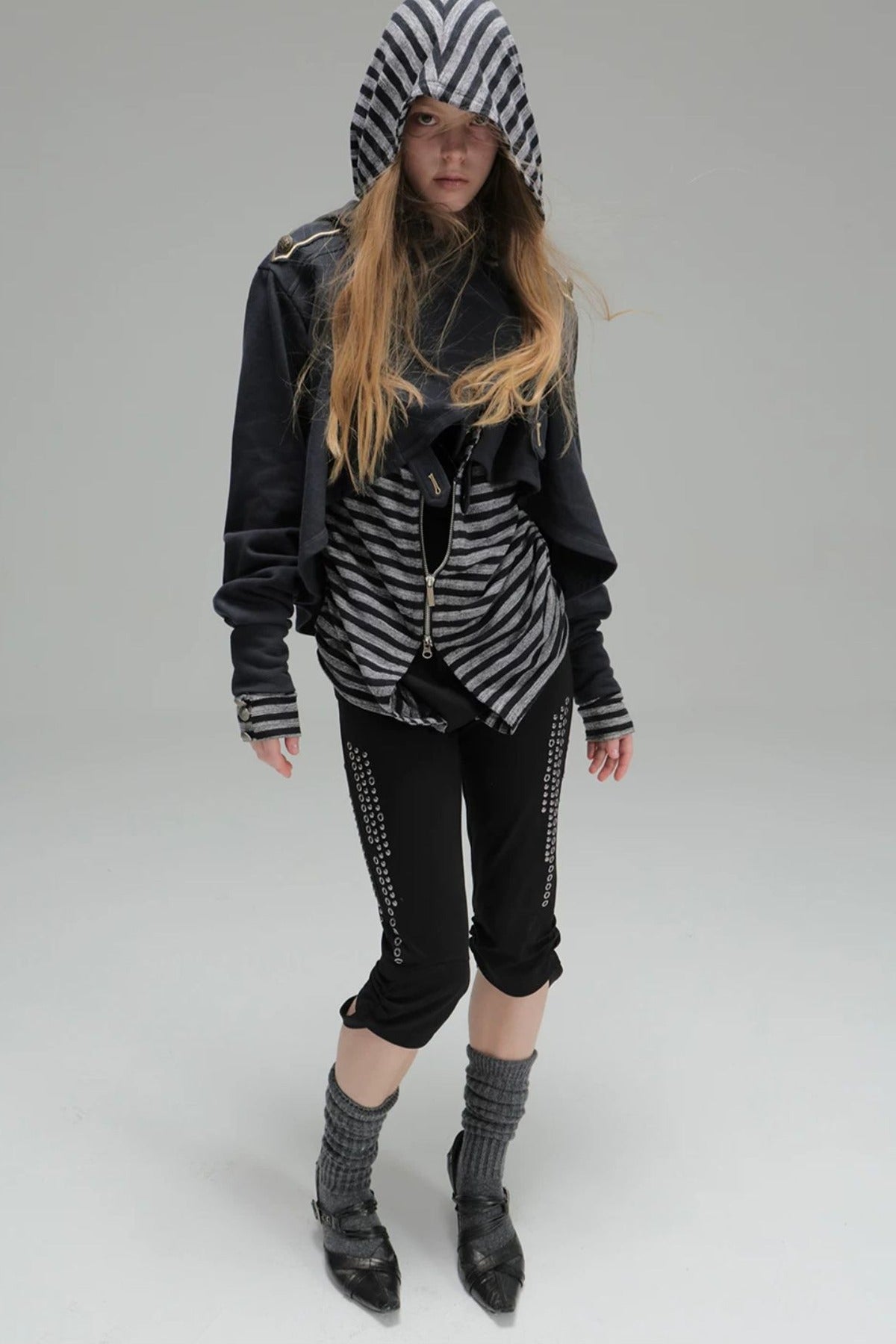 Metal Rhinestone Stretch Capri Pants
