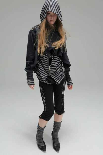 Metal Rhinestone Stretch Capri Pants