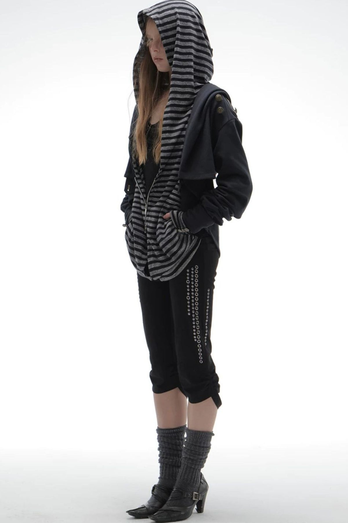 Metal Rhinestone Stretch Capri Pants