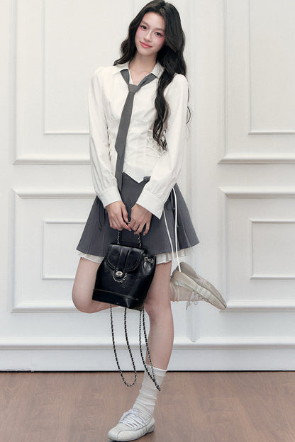 Ensemble blouse à nœud coulissant et jupe