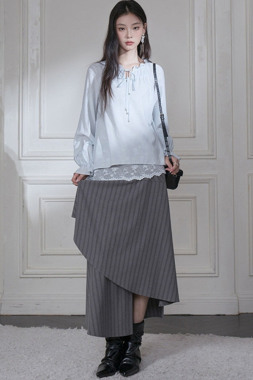 Lace Layered-Look Lyocell Blouse