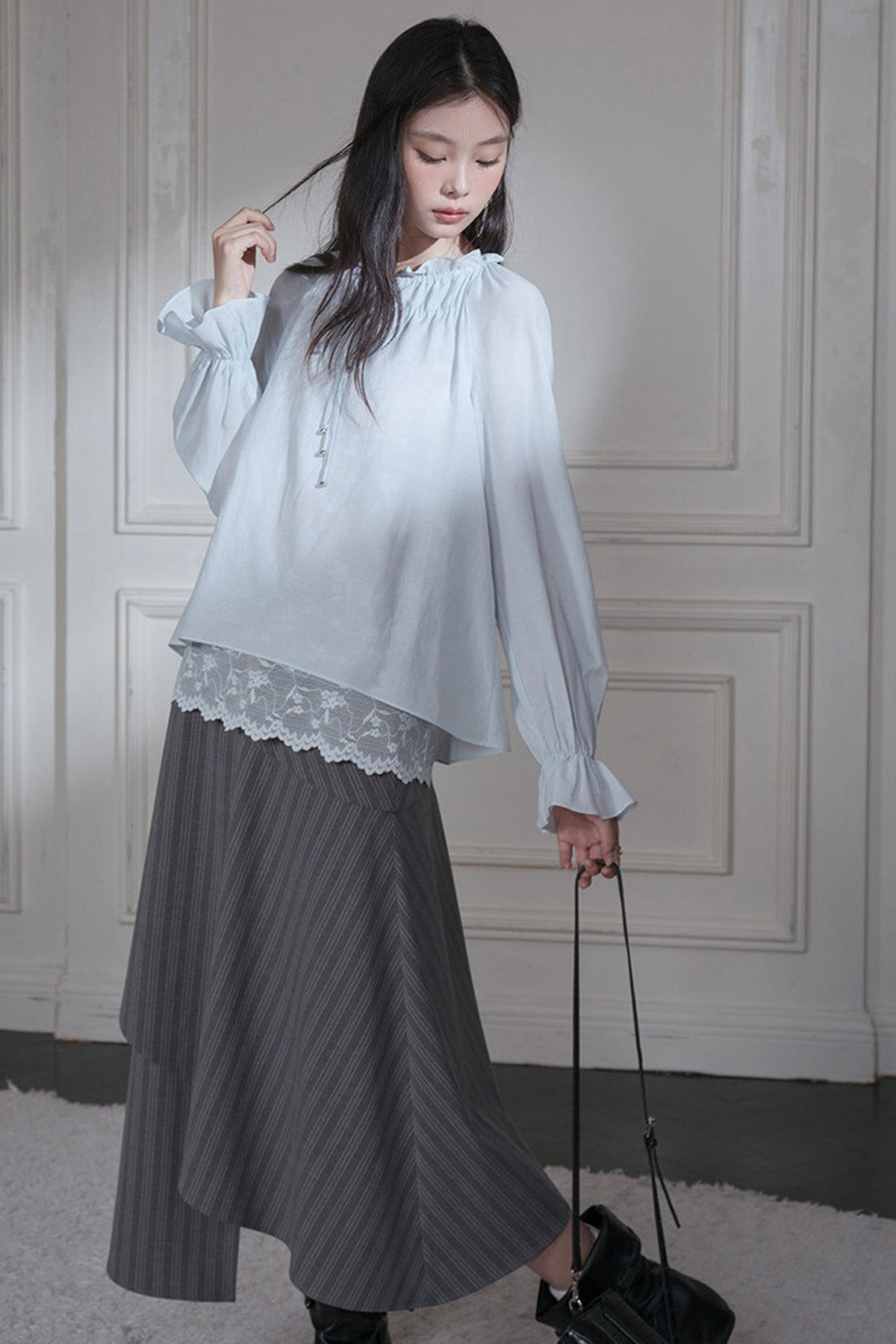 Lace Layered-Look Lyocell Blouse