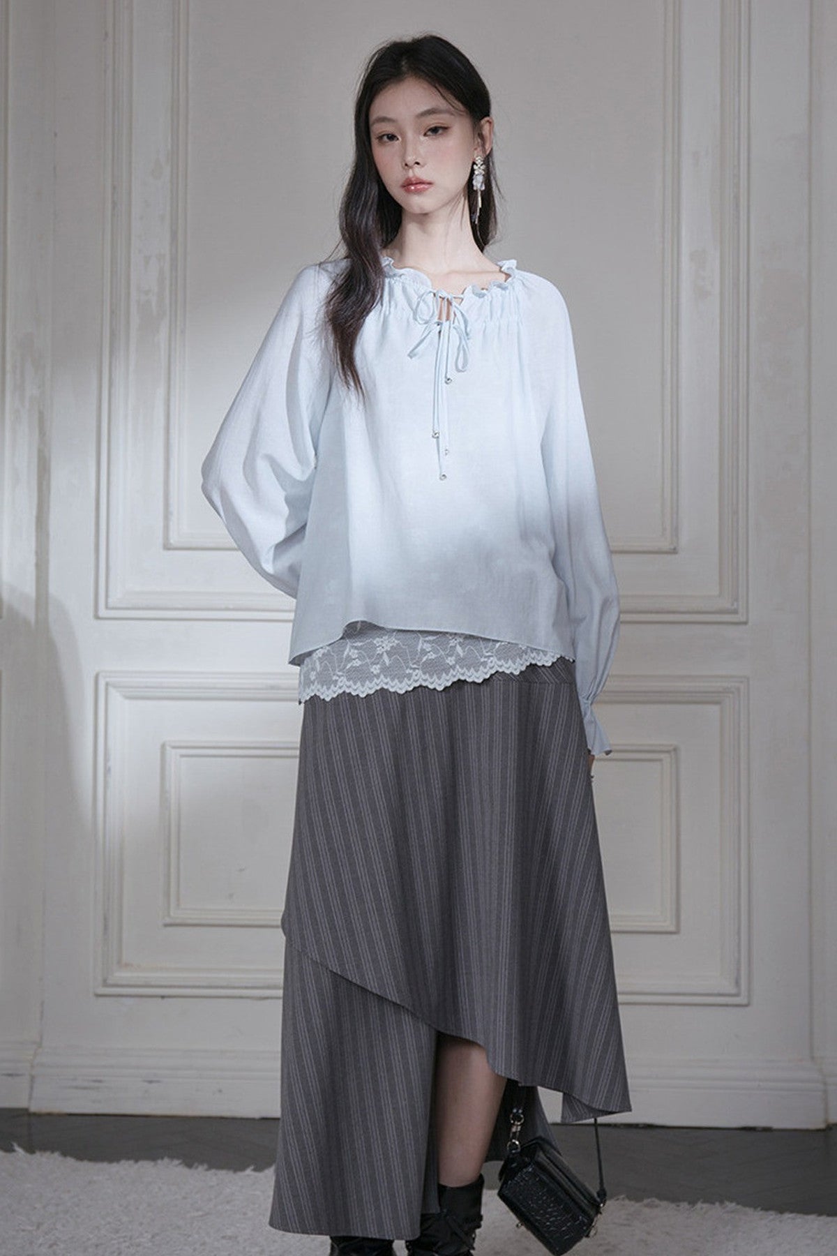 Lace Layered-Look Lyocell Blouse