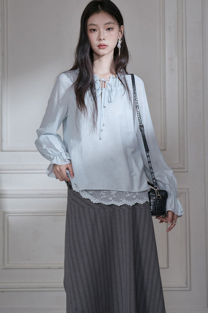 Lace Layered-Look Lyocell Blouse