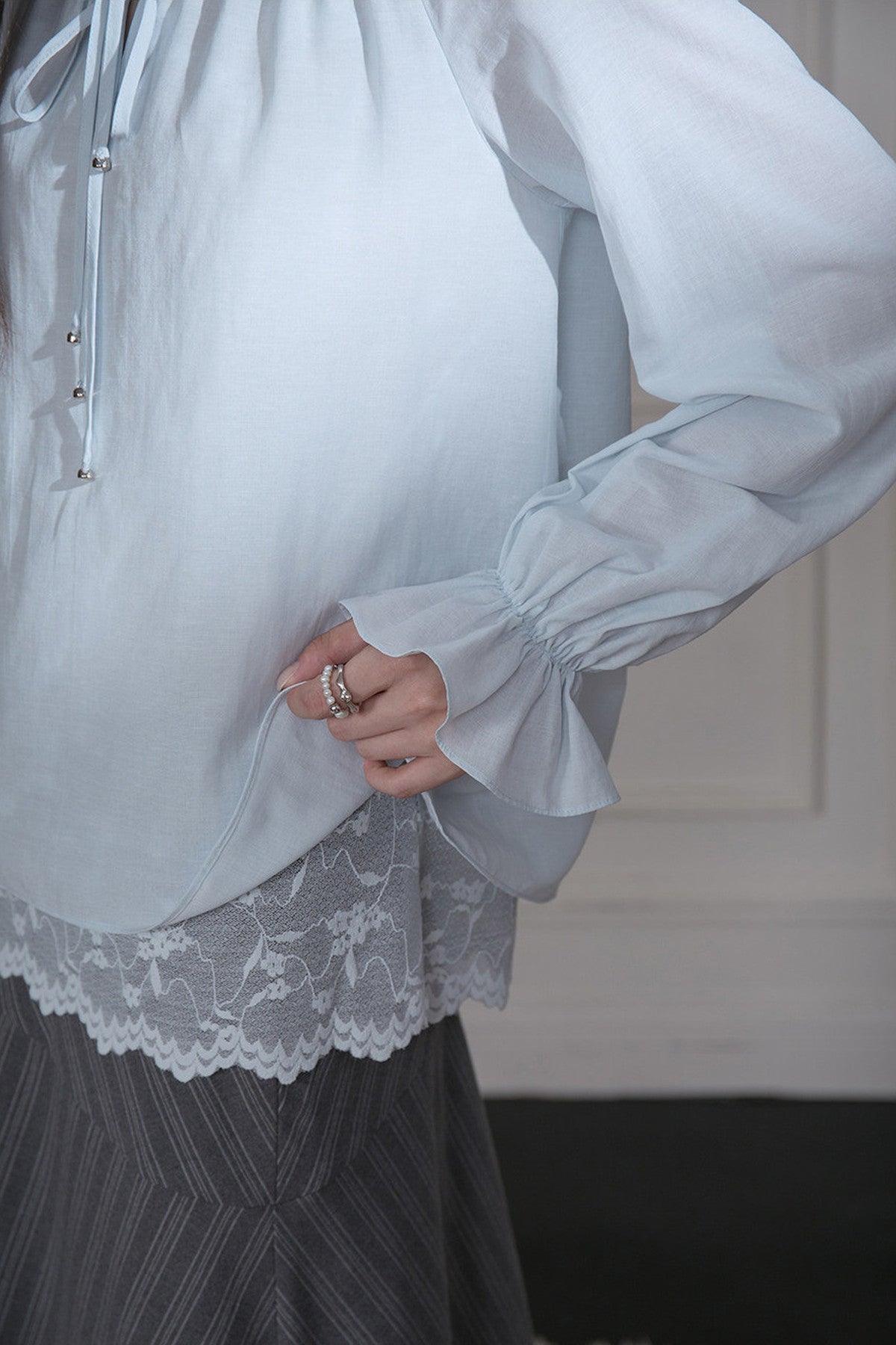 Lace Layered-Look Lyocell Blouse