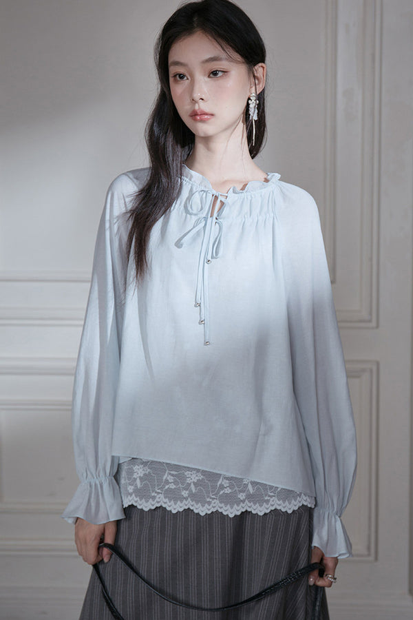 Lace Layered-Look Lyocell Blouse