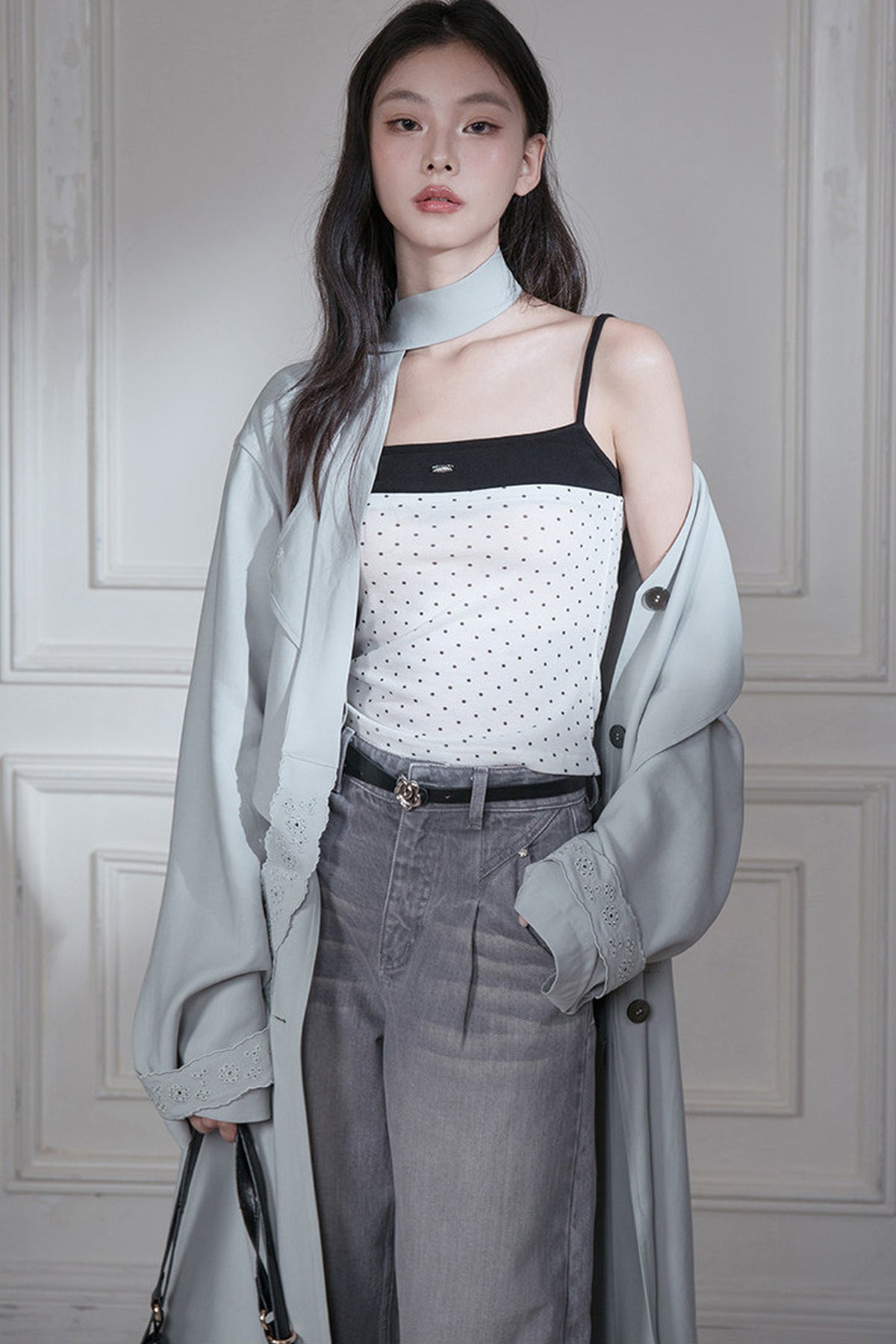 Color-Blocking Polka Dot Strap Camisole