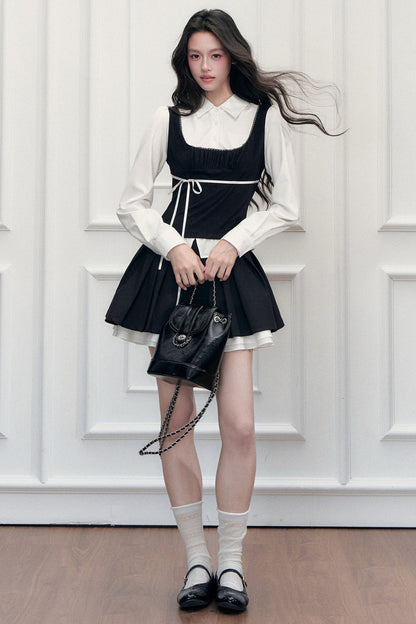 Lace Tie-Up Shirt Skirt Set-Up