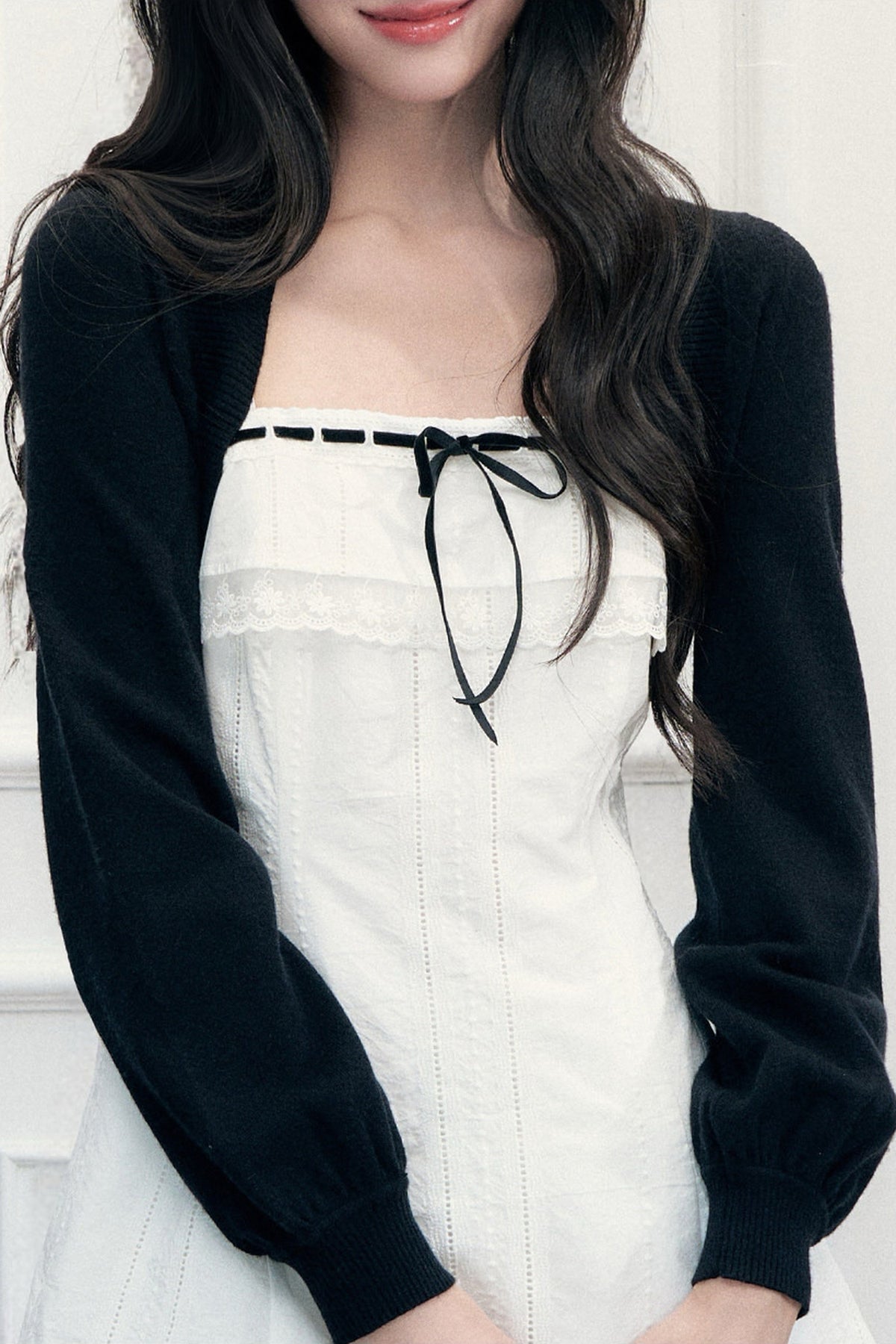 Ensemble robe trapèze en dentelle et cardigan