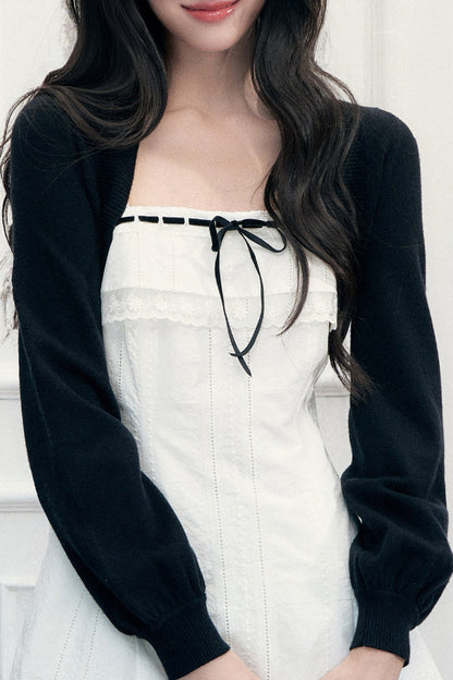 Ensemble robe trapèze en dentelle et cardigan