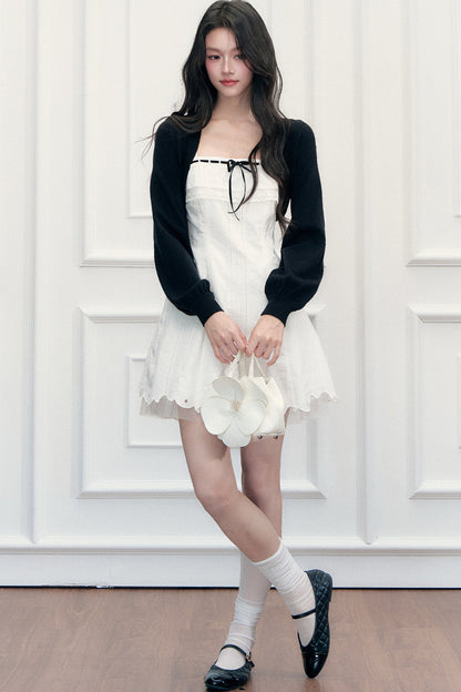 Ensemble robe trapèze en dentelle et cardigan