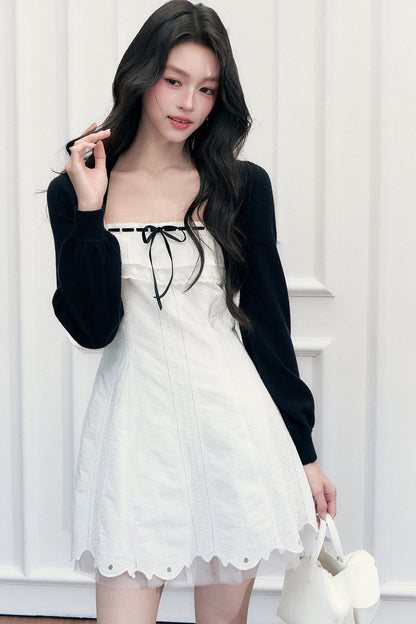 Ensemble robe trapèze en dentelle et cardigan