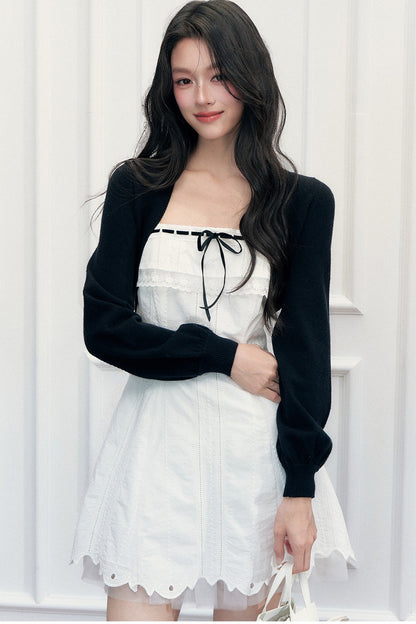 Ensemble robe trapèze en dentelle et cardigan