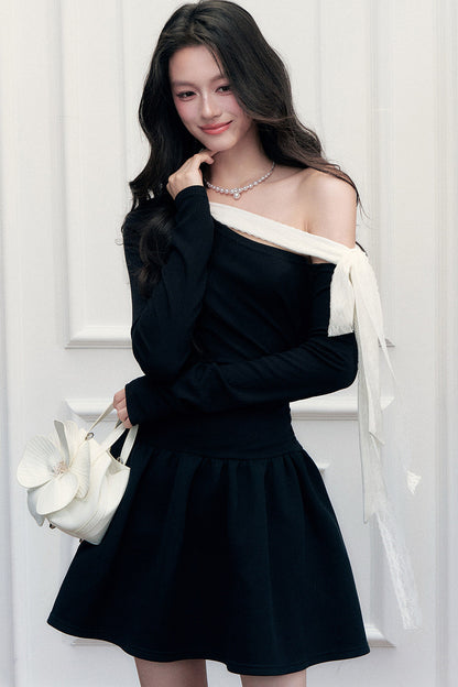One-Shoulder Contrast Strap Dress