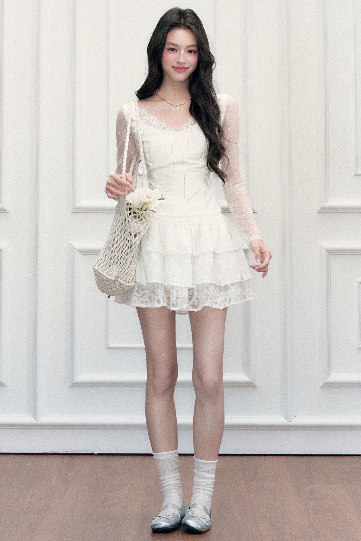 Lace Embroidered Top and Skirt Set-Up