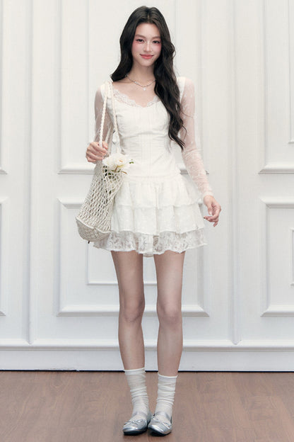 Lace Embroidered Top and Skirt Set-Up