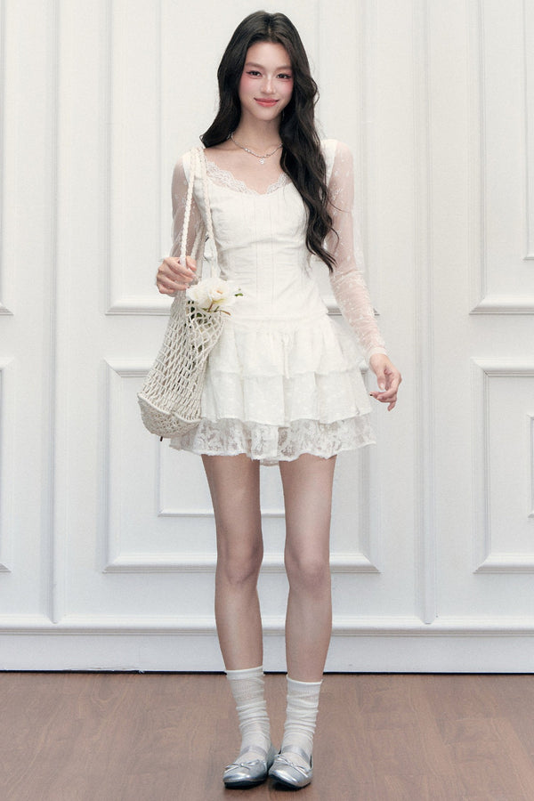 Lace Embroidered Top and Skirt Set-Up