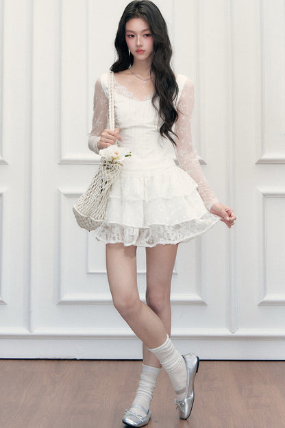 Lace Embroidered Top and Skirt Set-Up