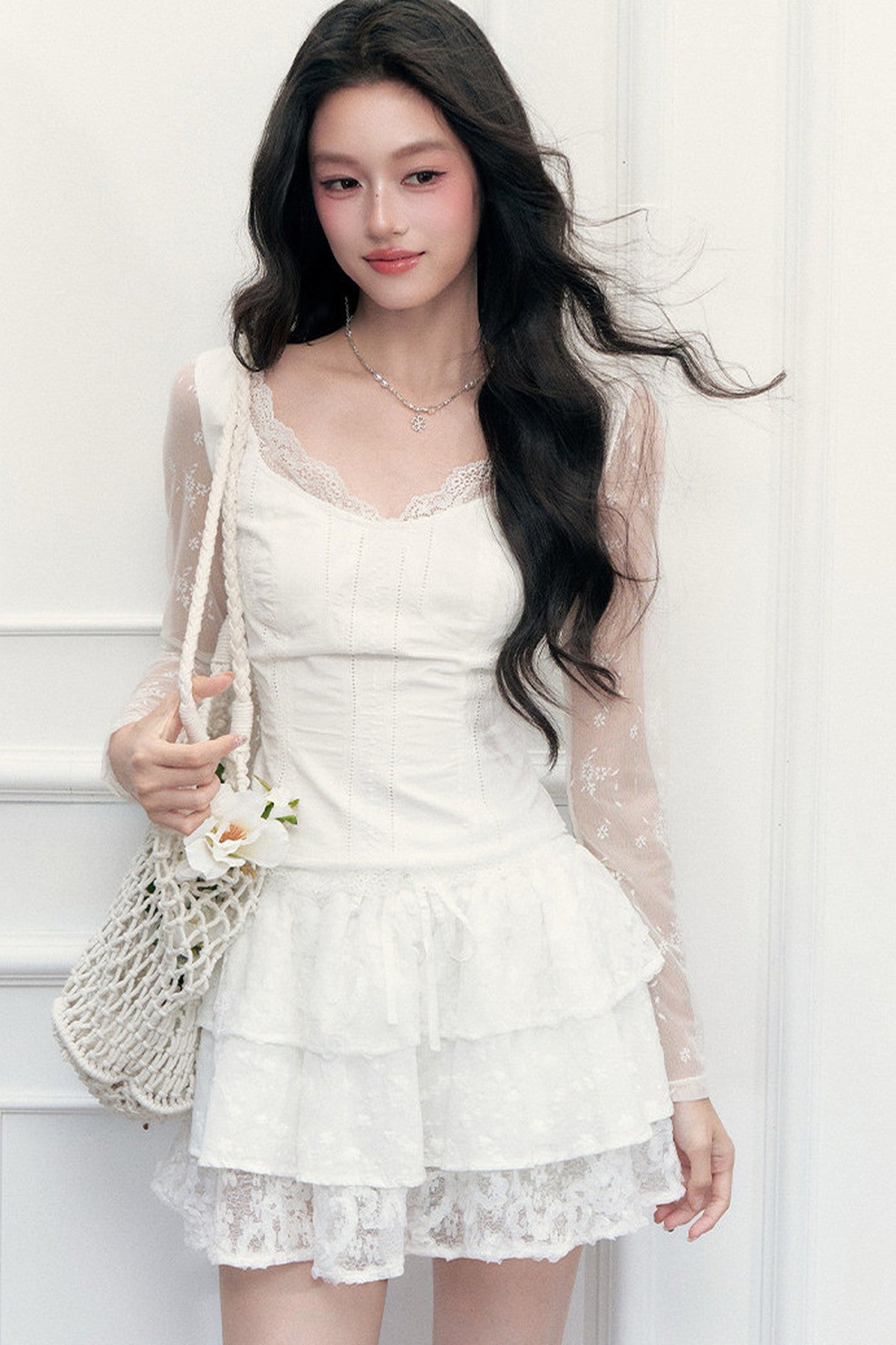 Lace Embroidered Top and Skirt Set-Up