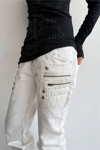 Flared Distressed Three-Dimensional Stitching Jeans
