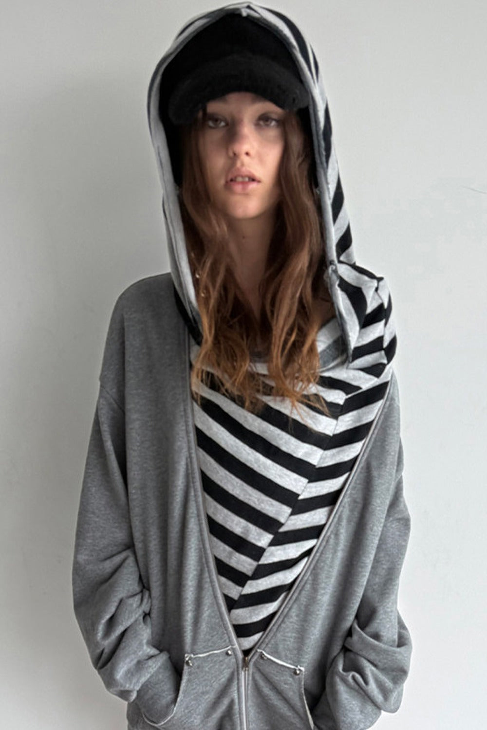 Oversized Striped Drop Shoulder Patchwork Sweatshirt
