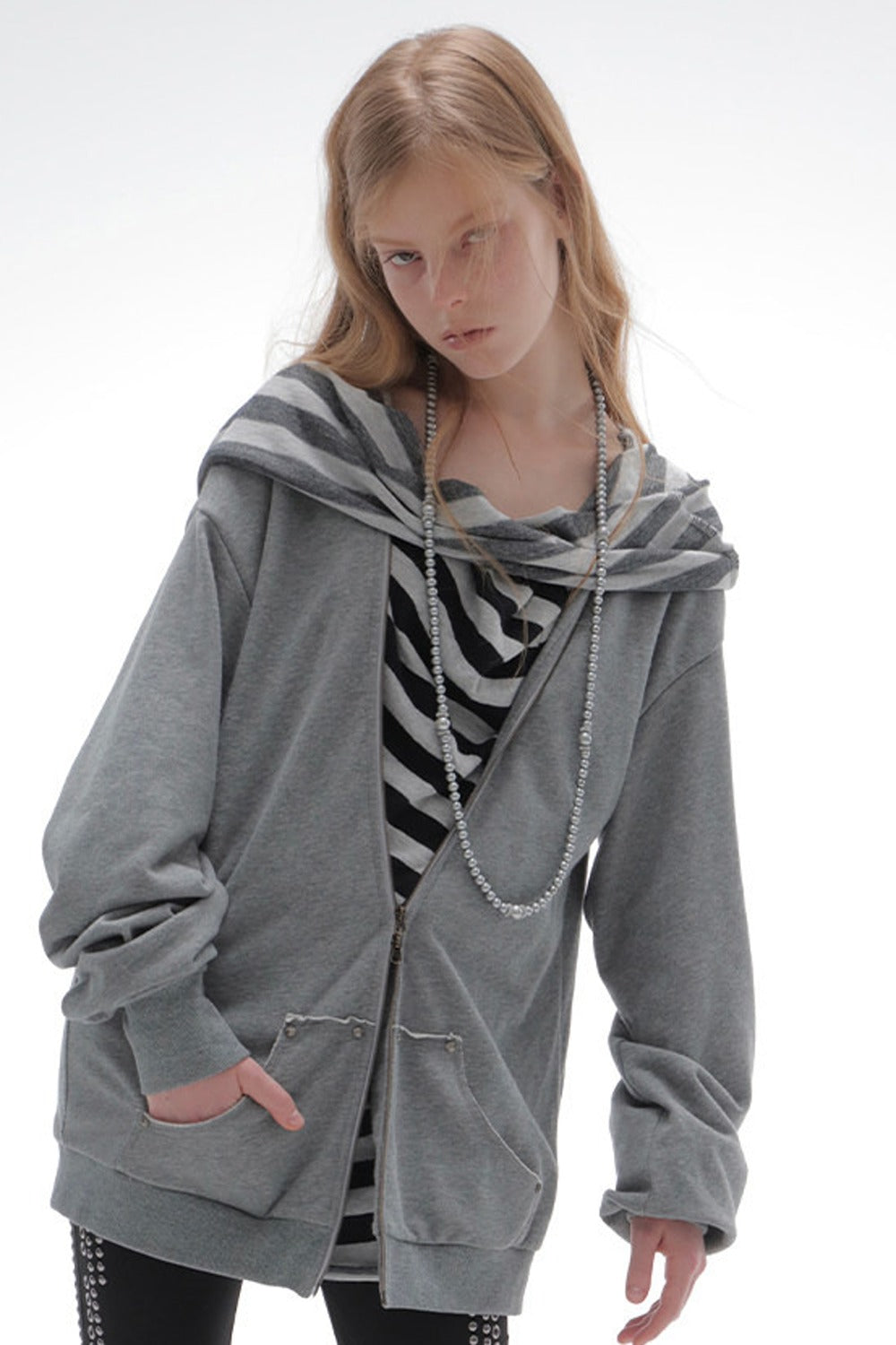 Oversized Striped Drop Shoulder Patchwork Sweatshirt