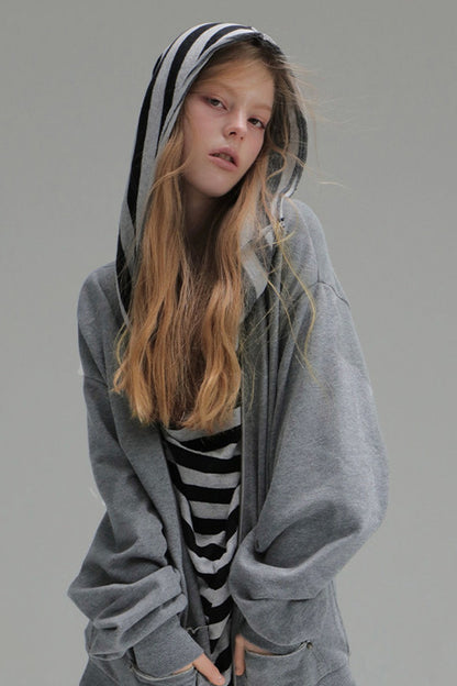 Oversized Striped Drop Shoulder Patchwork Sweatshirt