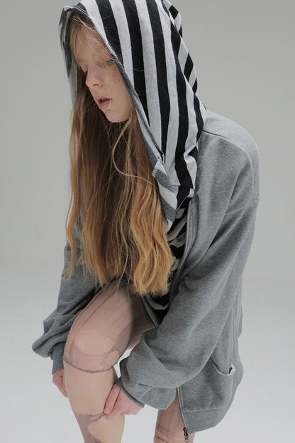 Oversized Striped Drop Shoulder Patchwork Sweatshirt