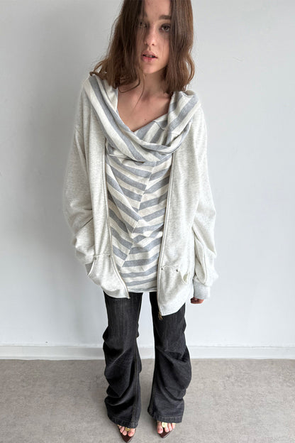 Oversized Striped Drop Shoulder Patchwork Sweatshirt