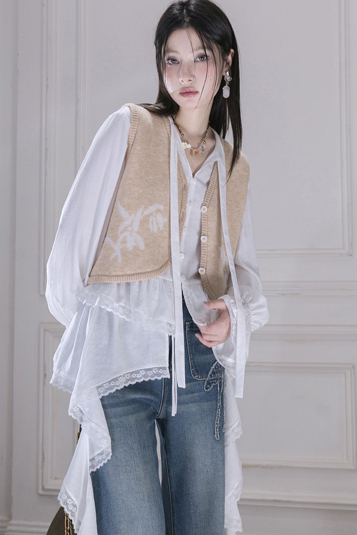 Milk Brown Wool Jacquard Vest