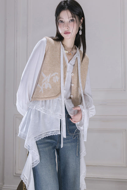 Milk Brown Wool Jacquard Vest