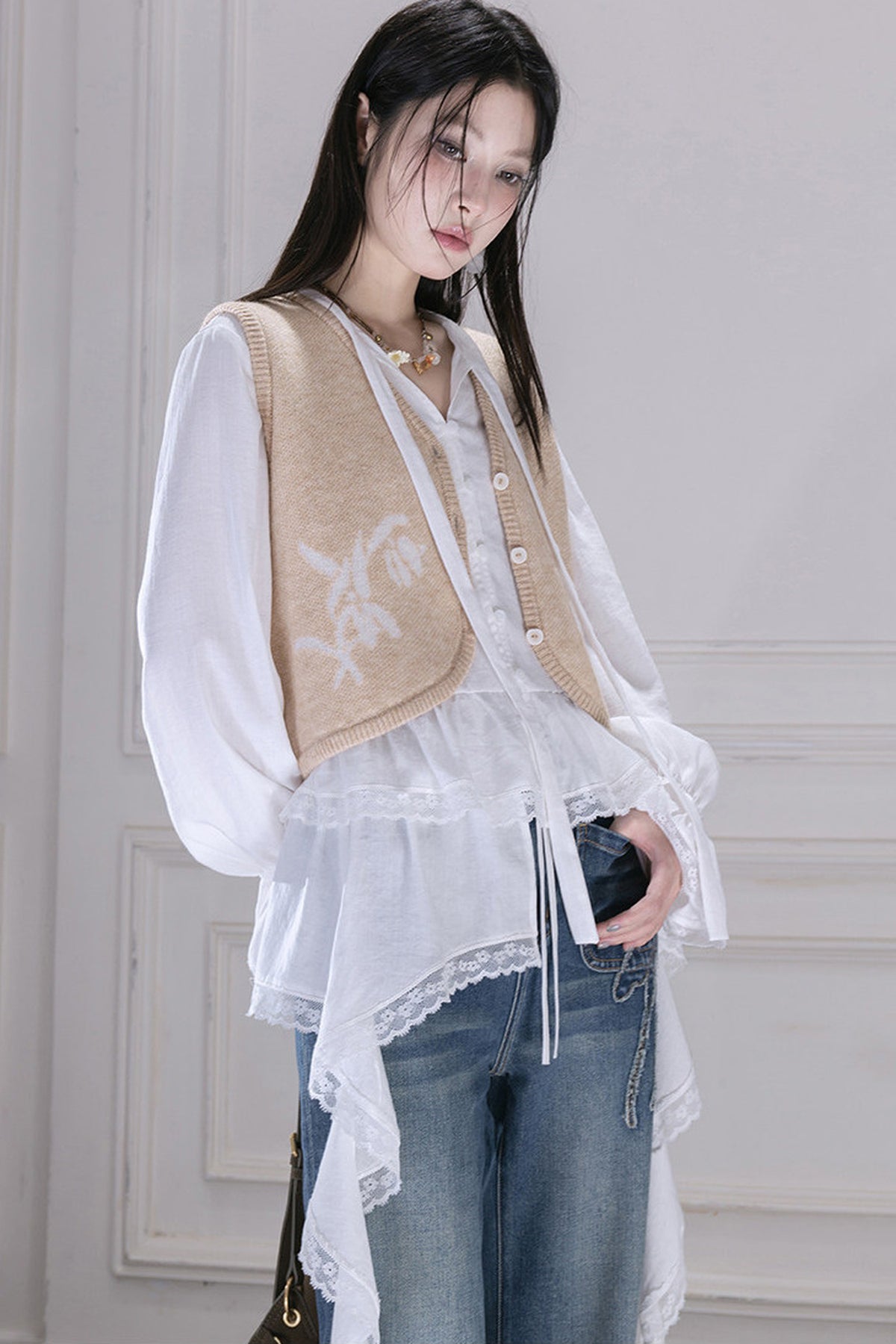 Milk Brown Wool Jacquard Vest