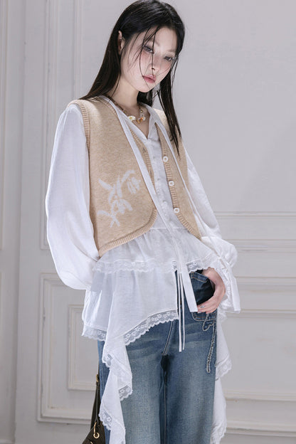 Milk Brown Wool Jacquard Vest