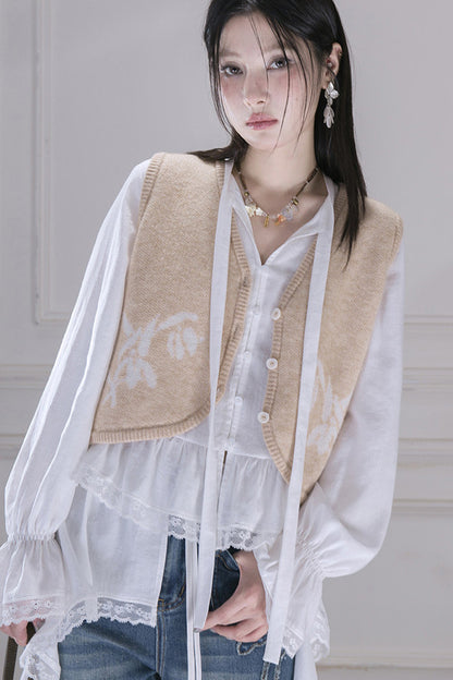 Milk Brown Wool Jacquard Vest