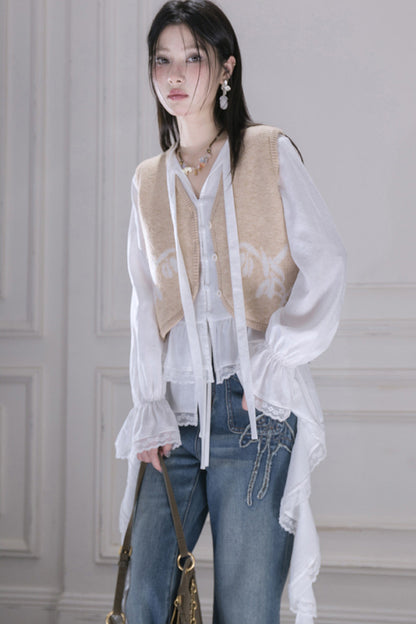 Milk Brown Wool Jacquard Vest