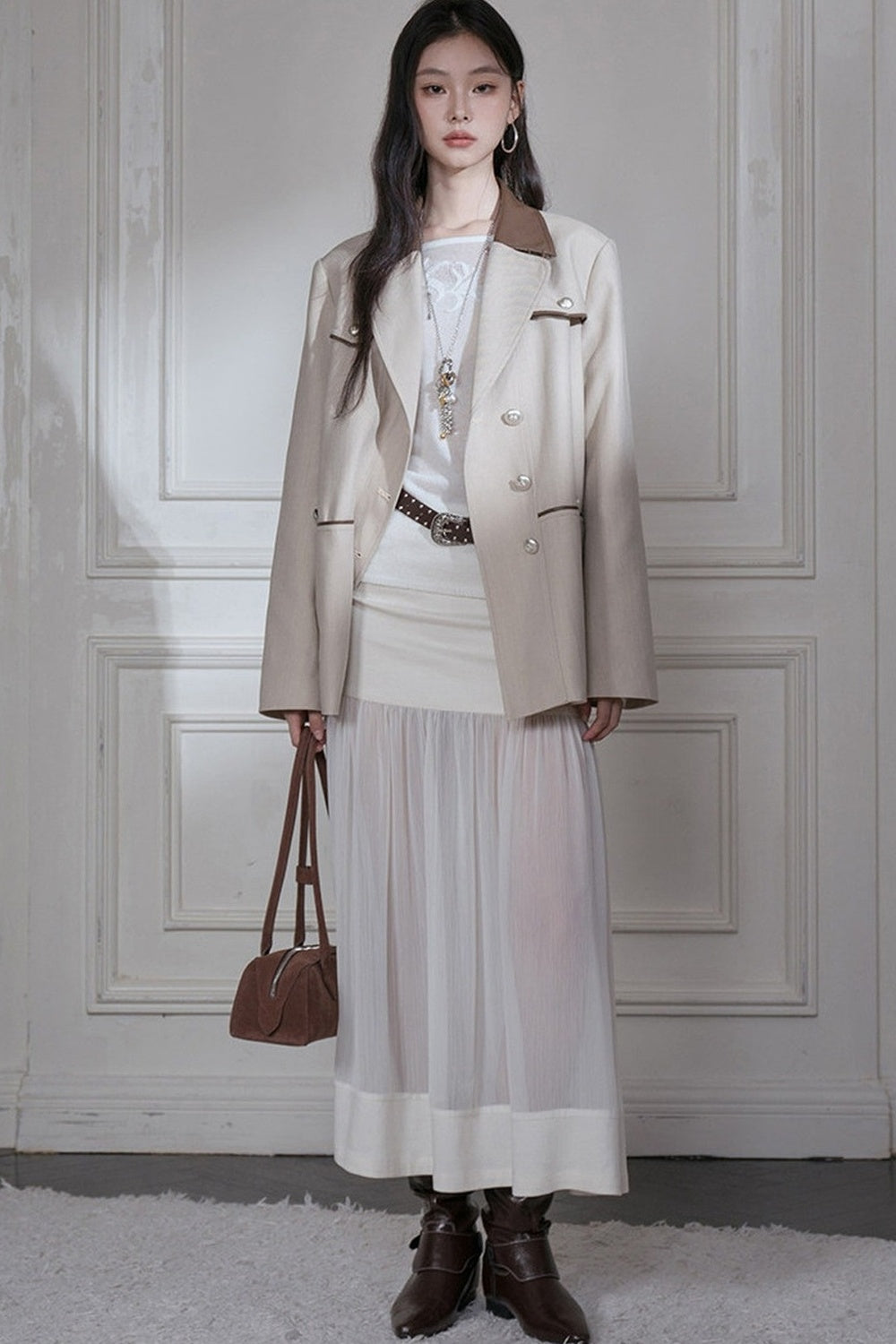 Deconstructed Contrast Collar Blazer