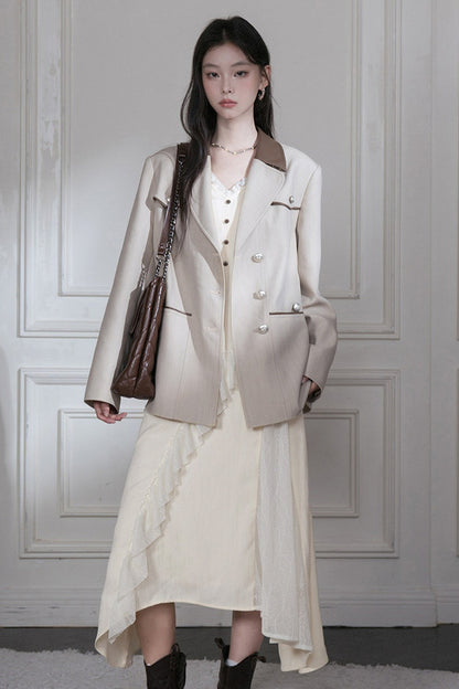 Deconstructed Contrast Collar Blazer