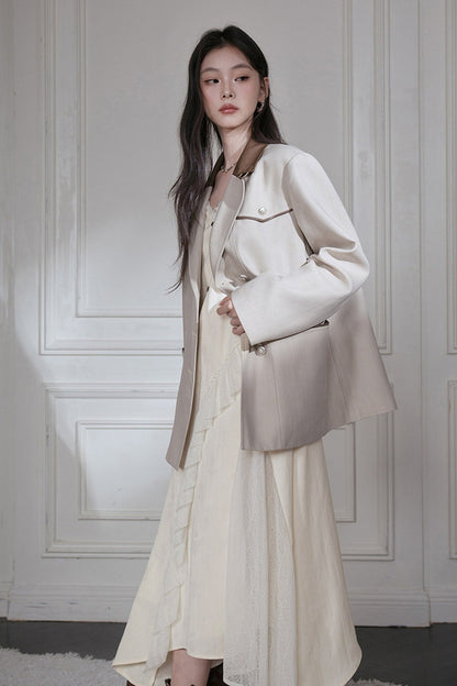 Deconstructed Contrast Collar Blazer