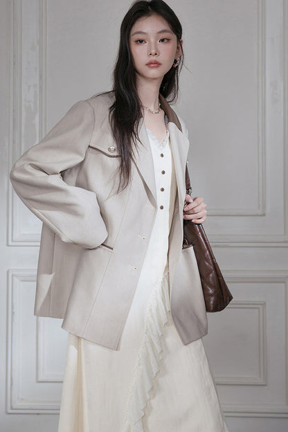 Deconstructed Contrast Collar Blazer