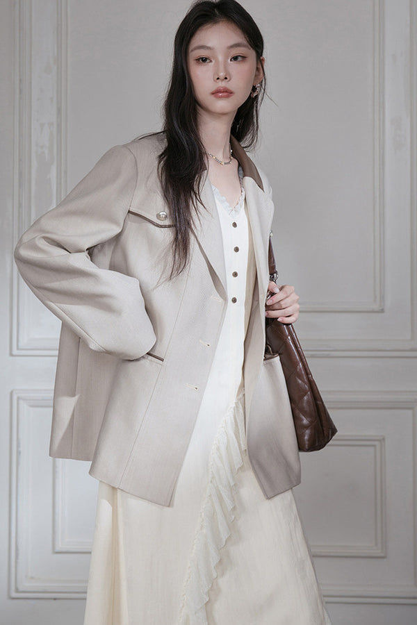 Deconstructed Contrast Collar Blazer