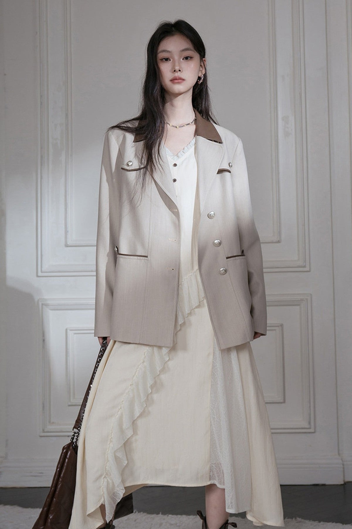 Deconstructed Contrast Collar Blazer