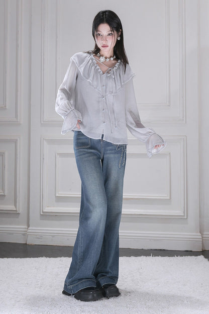 Cloud Wave Collar Chiffon Blouse Set
