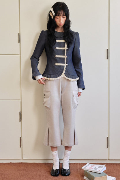 Collar Denim Lace Trim Jacket