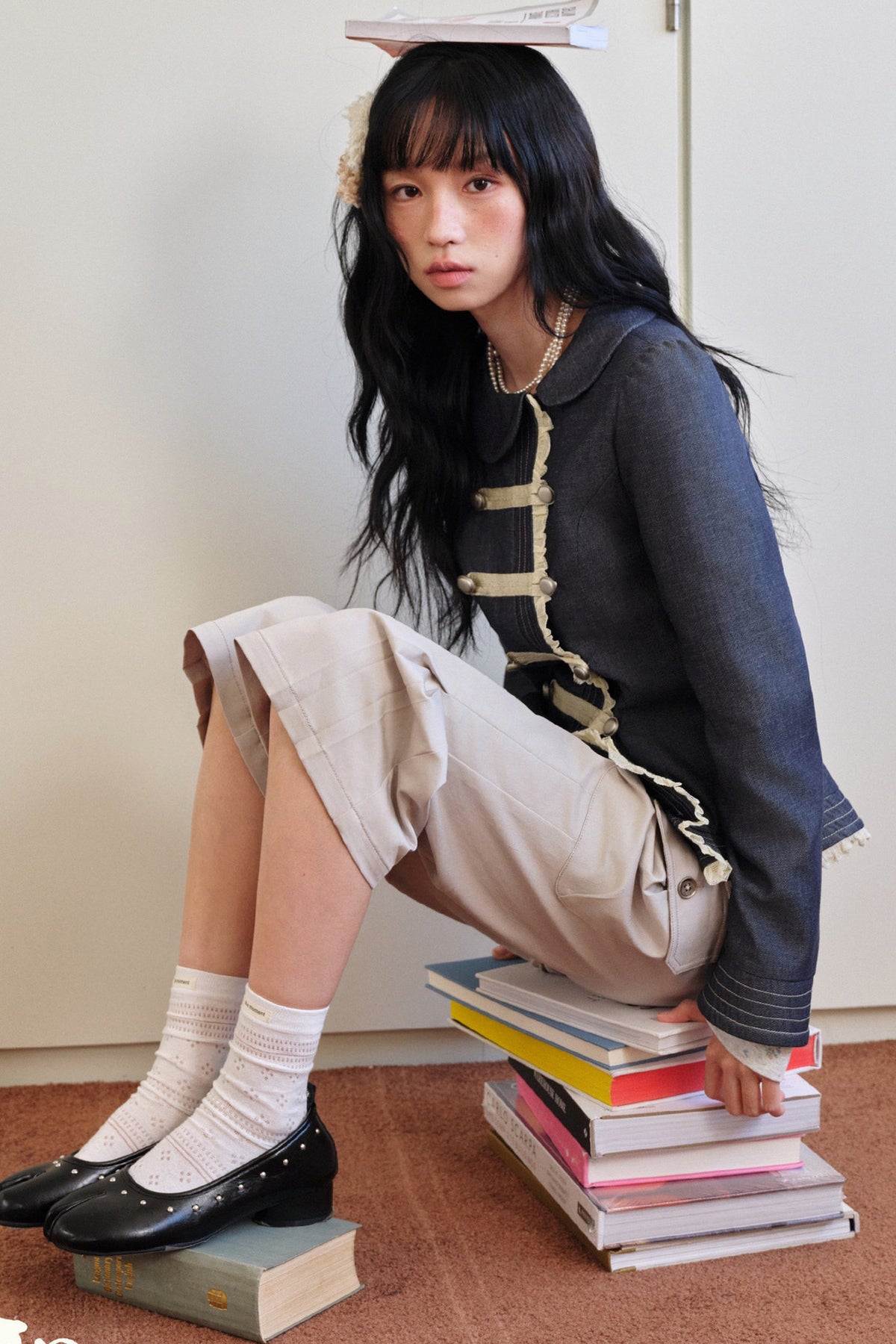 Collar Denim Lace Trim Jacket
