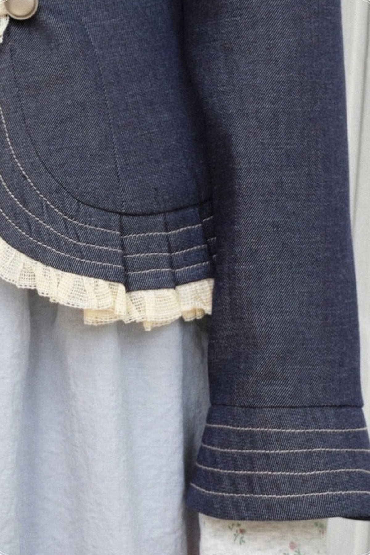 Collar Denim Lace Trim Jacket