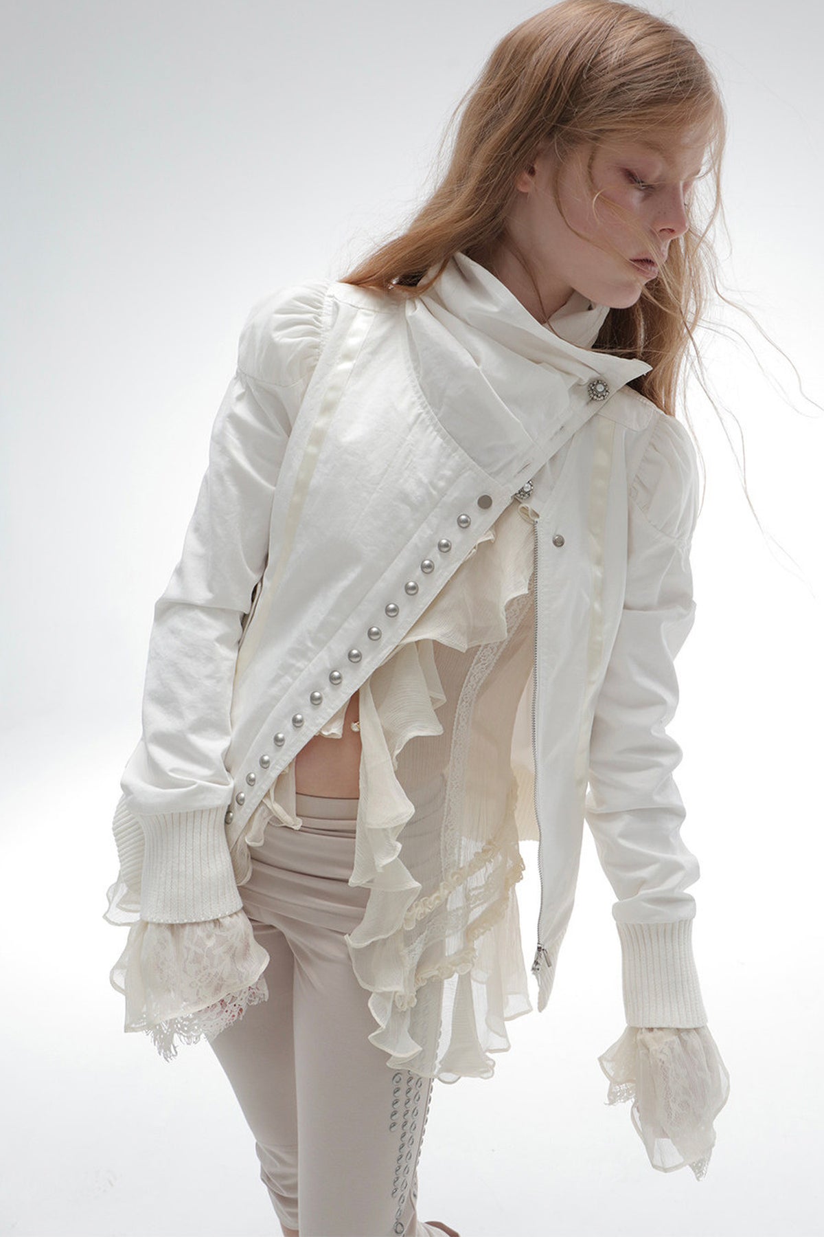 Asymmetrical High-Neck Court-Style Jacket