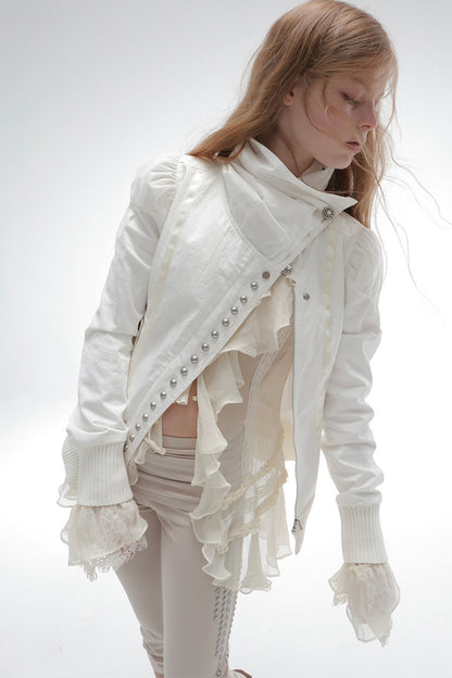 Asymmetrical High-Neck Court-Style Jacket