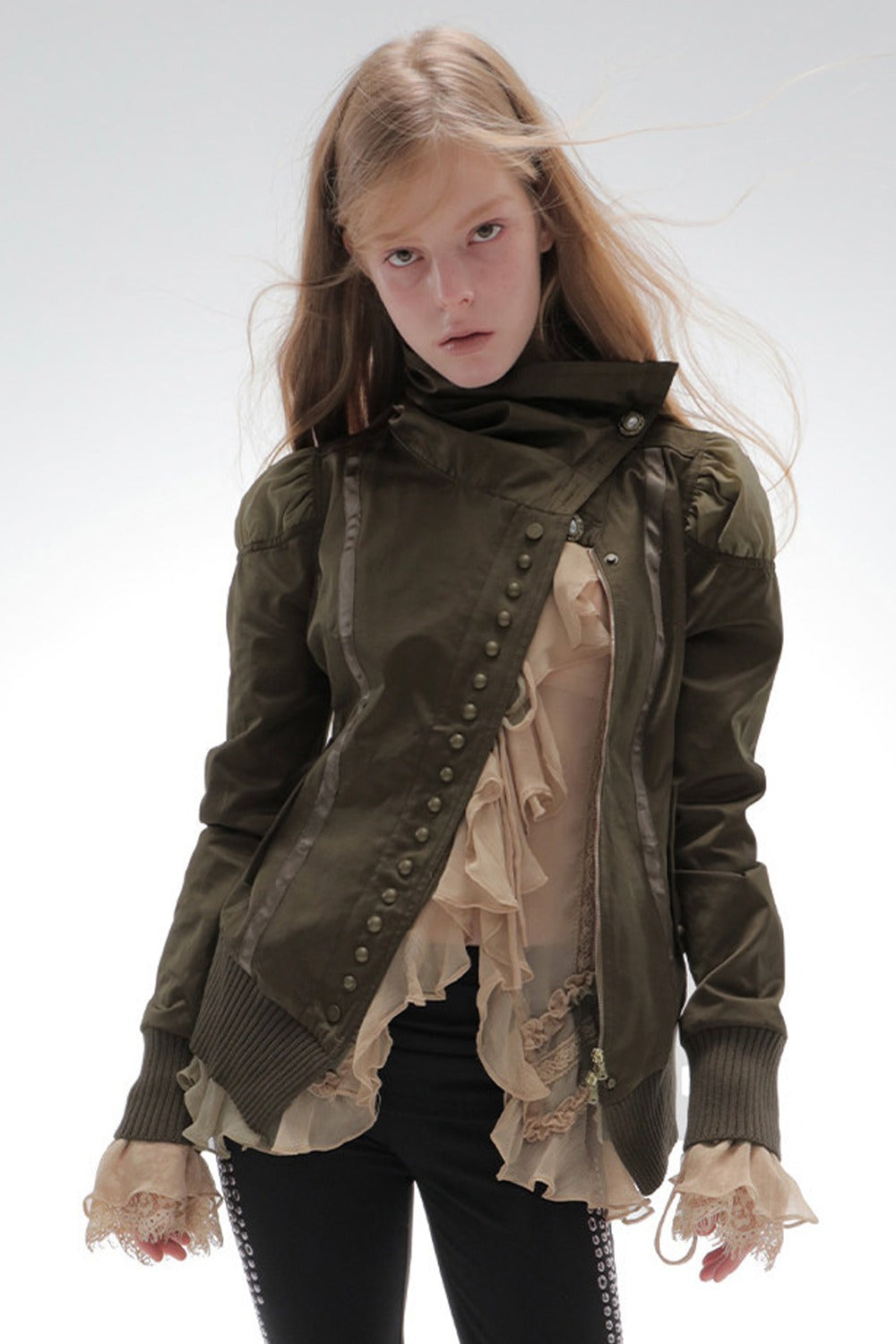 Asymmetrical High-Neck Court-Style Jacket