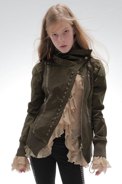 Asymmetrical High-Neck Court-Style Jacket