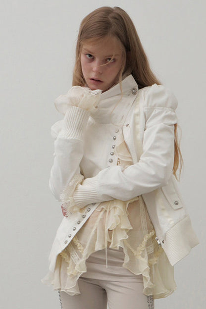 Asymmetrical High-Neck Court-Style Jacket